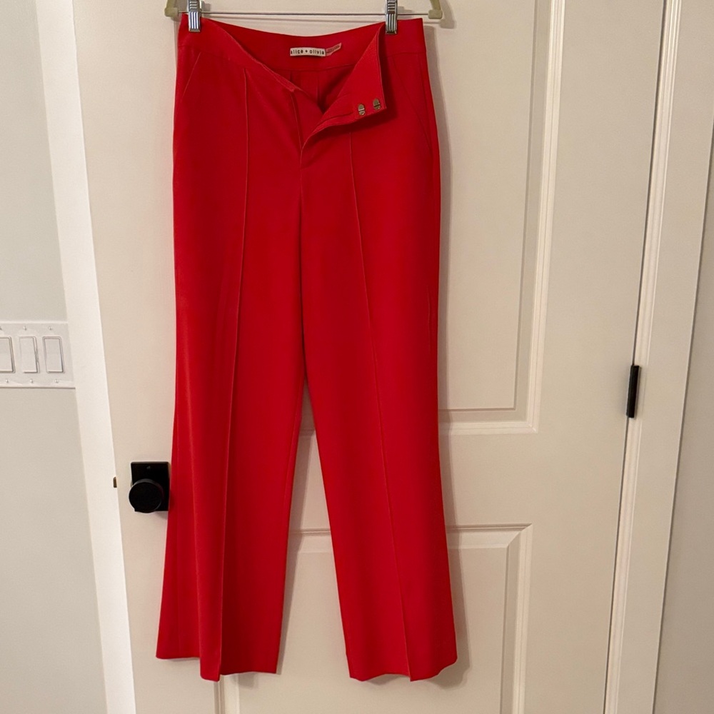 Alice + Olivia Bold Red Wide Leg Pants